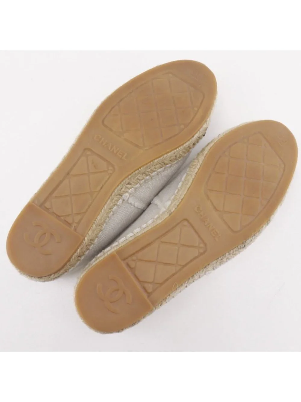 Chanel Espadrilles CC Logo Linen Off White Slip-on